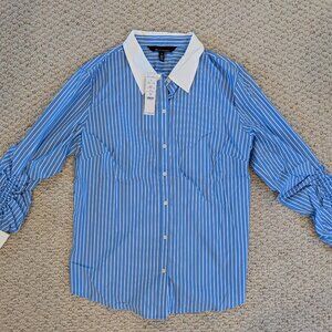 White House Black Market Cuffed Poplin Shirt